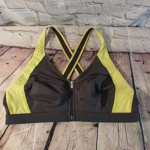 VSX Sexy Grey Neon Zip Front Sports Bra XL